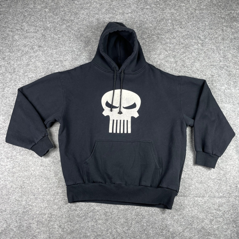 The Punisher Hoodie Mens XL Black Skull Fleece Pullover MARVEL Sweatshirt